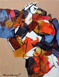 Mashkoor Raza, 18 x 24 Inch, Oil on Canvas,  Figurative Horse Painting, AC-MR-048